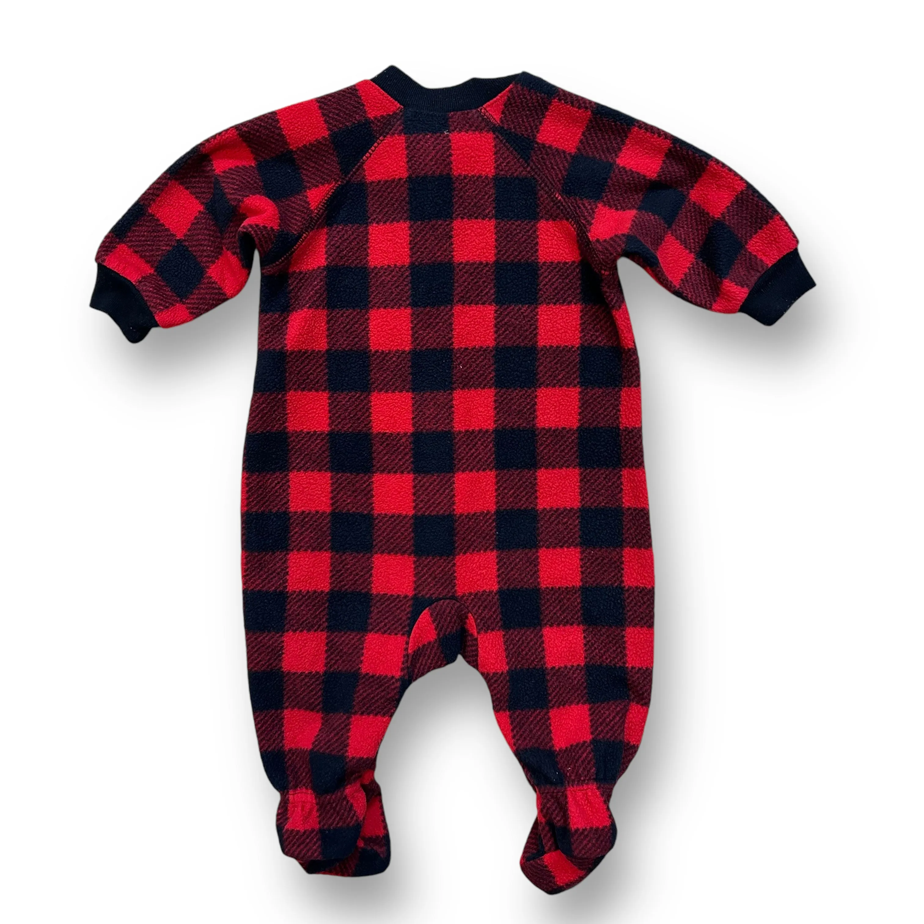 Boys Children's Place Size 0-3 Months Red & Black Plaid Zip Footie Pajamas